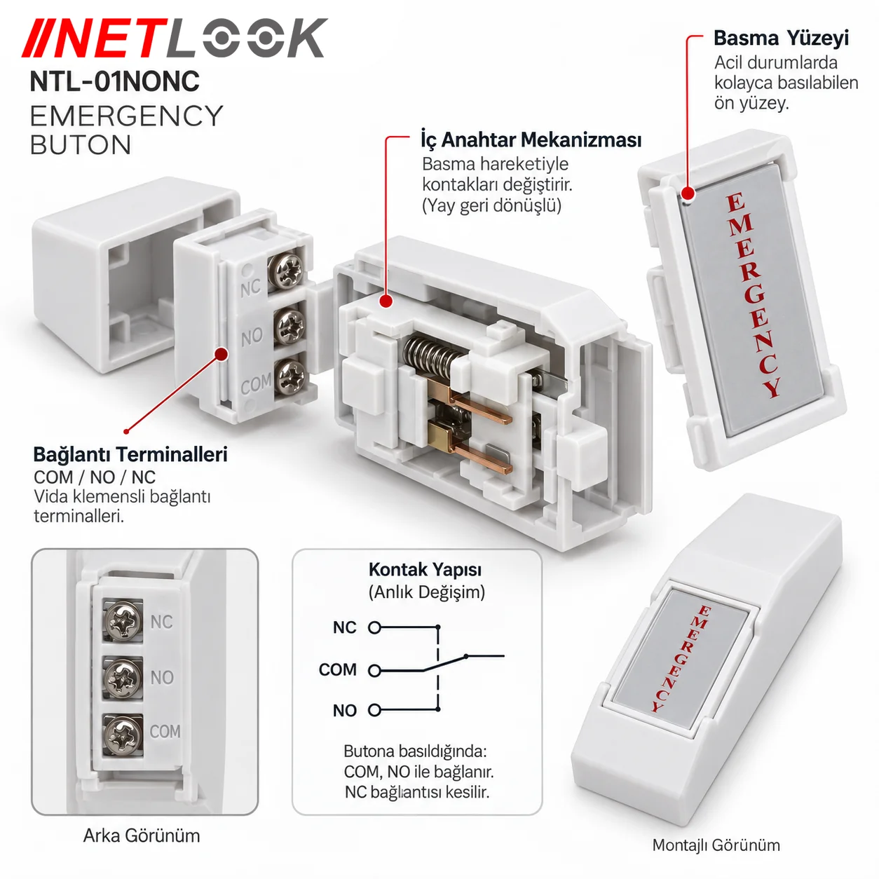 Netlook NTL-01NONC Emergency Exit Button – NO/NC/COM