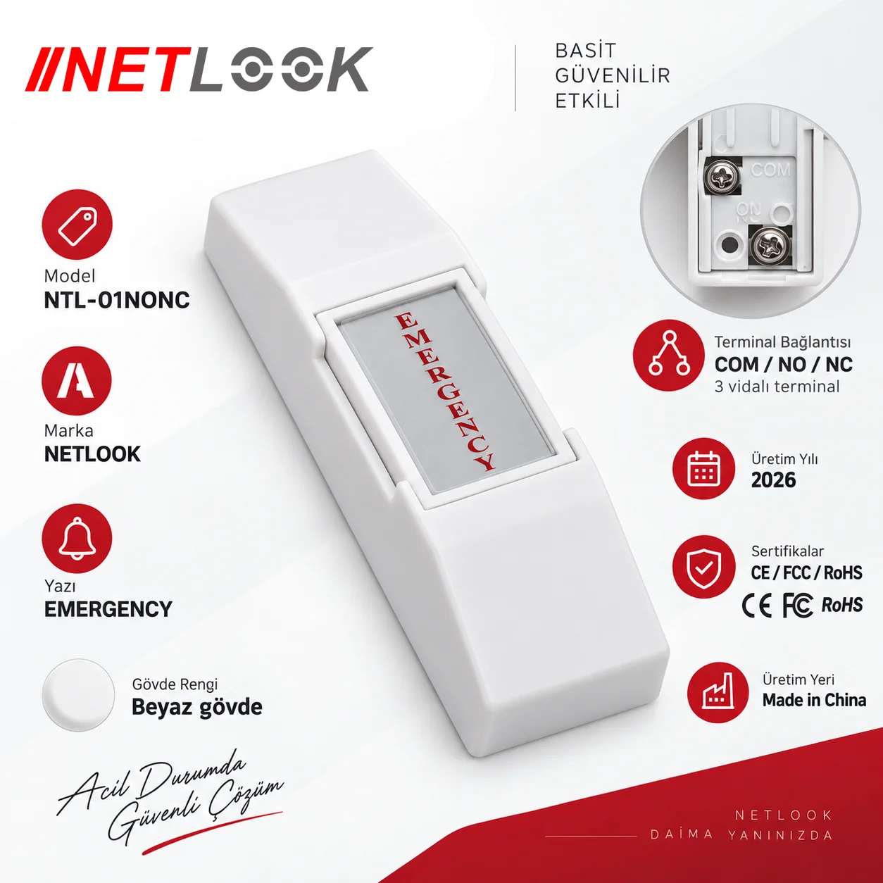 Netlook NTL-01NONC Emergency Exit Button – NO/NC/COM