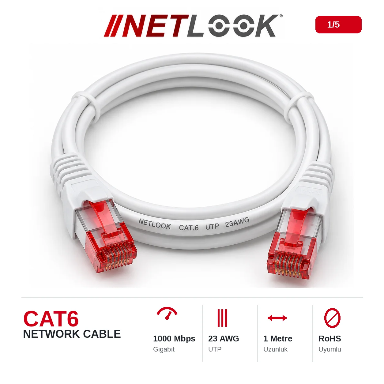 Netlook NTL-CAT601 Cat6 UTP Network Cable – 1 metre / 23AWG