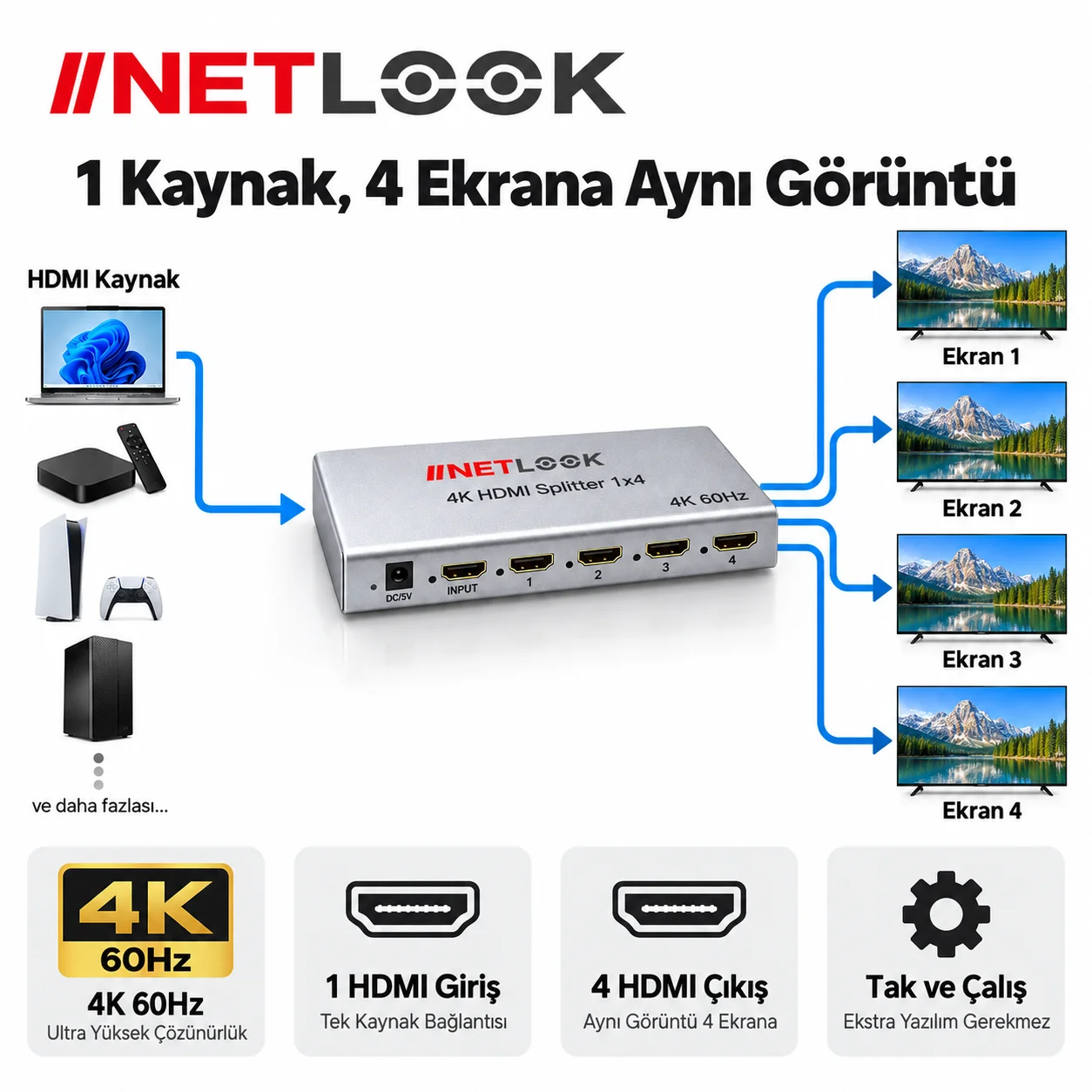 Netlook NTL-HDMI4K9404 4K HDMI Splitter 1x4 – 4K 60Hz