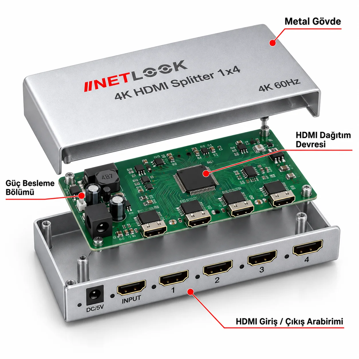 Netlook NTL-HDMI4K9404 4K HDMI Splitter 1x4 – 4K 60Hz