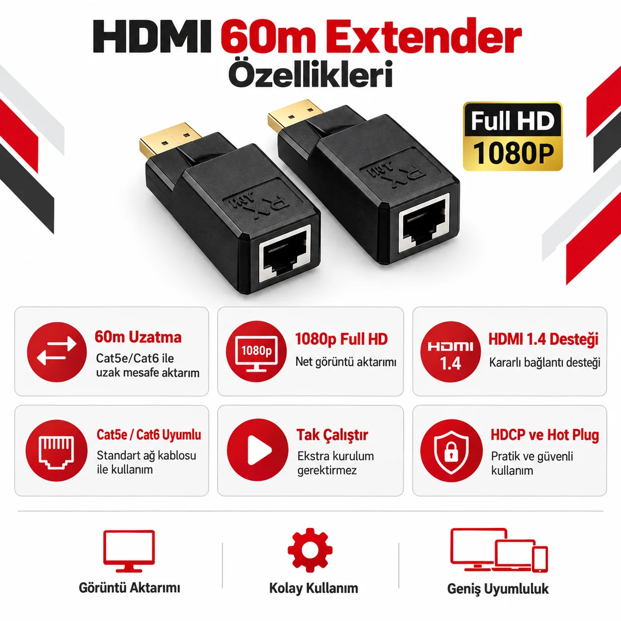 Netlook NTL-HDMI60 HDMI Extender TX/RX – RJ45 – 60 Metre