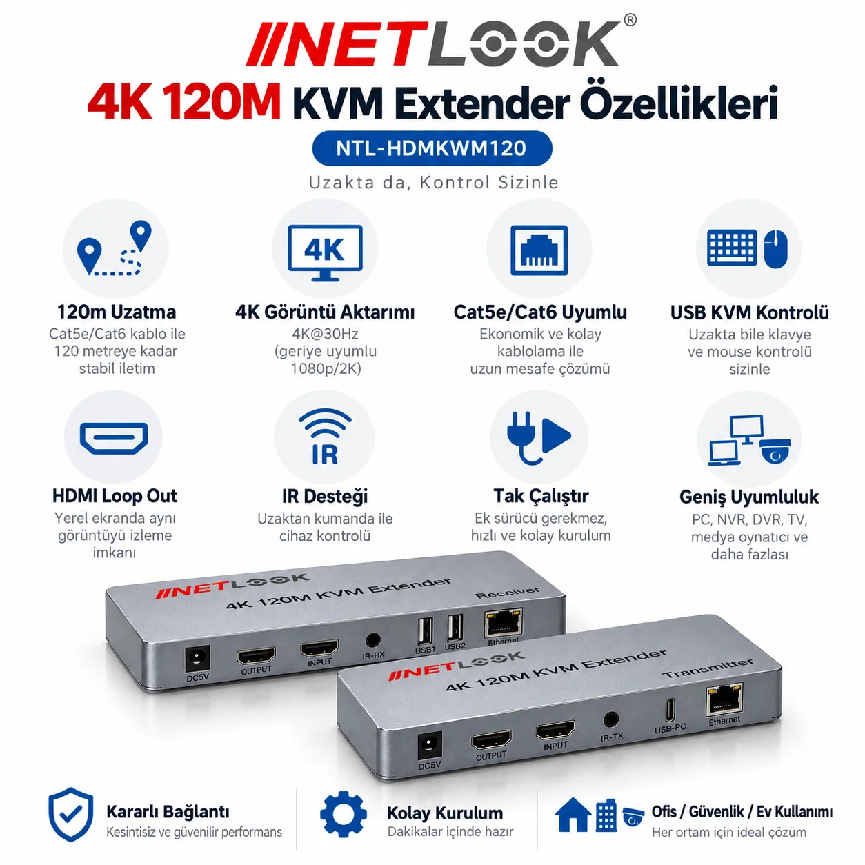 Netlook NTL-HDMIKWM120 4K 120 m HDMI KVM Extender