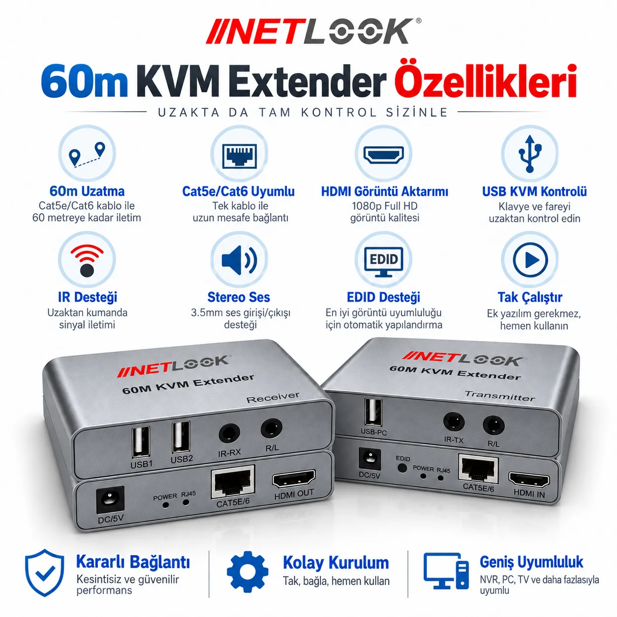 Netlook NTL-HDMIKWM60 60 m HDMI KVM Extender