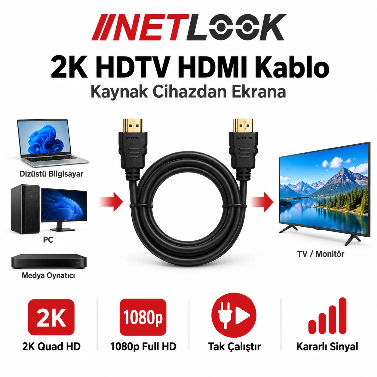 Netlook NTL-HDTV10 2K HDMI Kablo – 10 metre