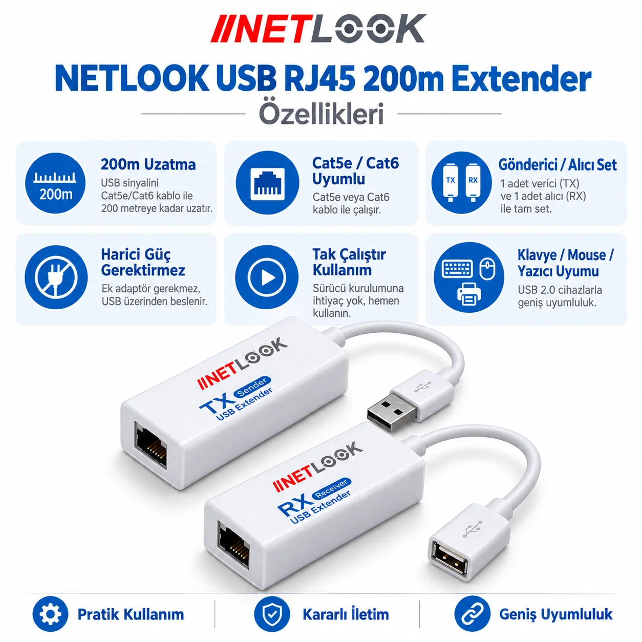 Netlook NTL-USB200M USB Extender TX/RX – 200 Metre